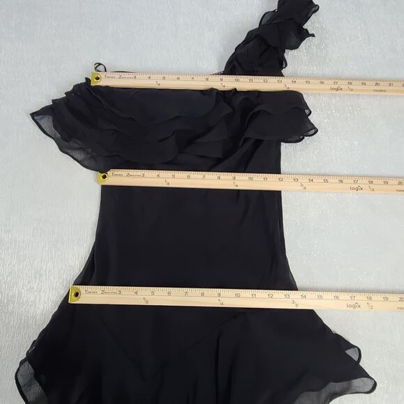 Orna Faro Vintage Y2K women's black silk ruffle tiers one shoulder dress Sz 40 - Picture 4 of 8